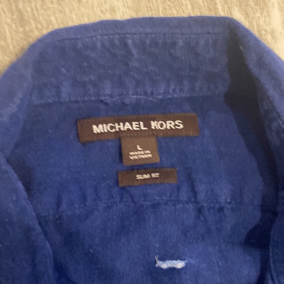 Michael Kors Navy Linen Short Sleeve Embroidered Shirt - Picture 3 of 7